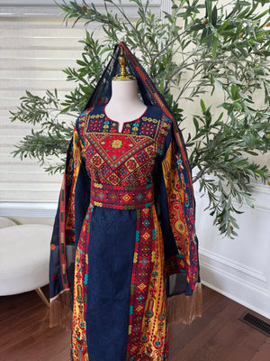 Navy Blue Embroidery Tatreez Thobe