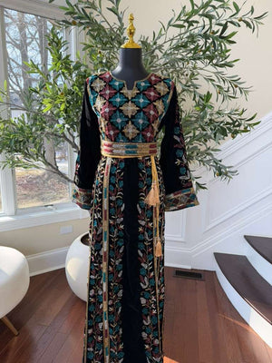 Black Velvet Beaded Stone Thobe
