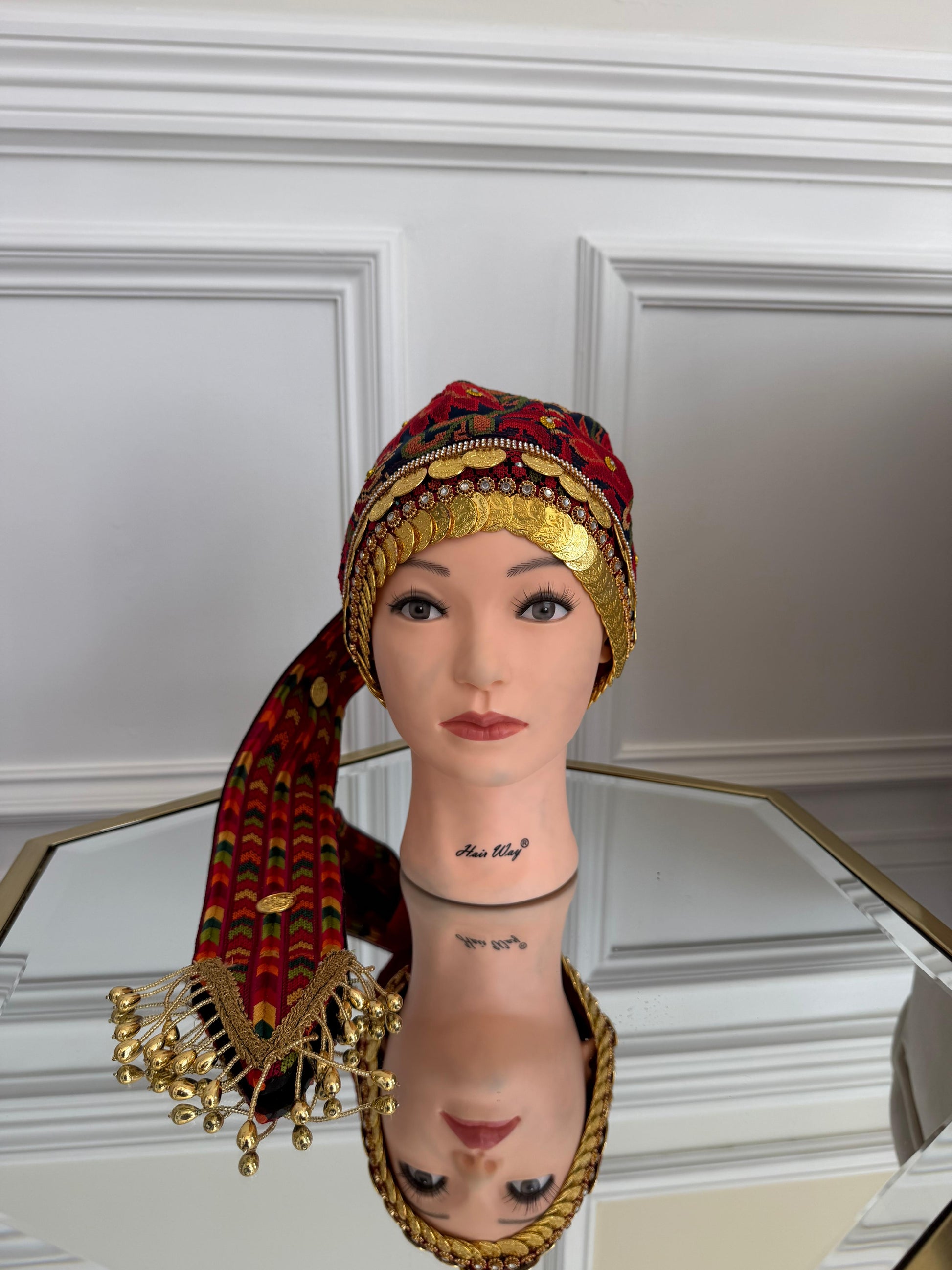 Red Embroidery Coin Head Piece Awka
