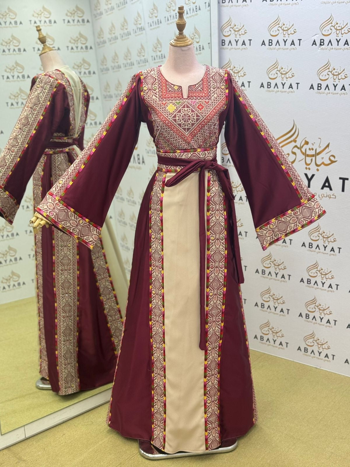 Burgundy Embroidery Embellished Tatreez Thobe