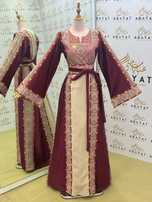 Burgundy Embroidery Embellished Tatreez Thobe