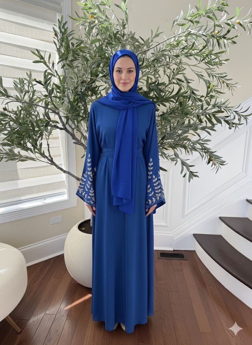 Blue Rose Sleeve Beaded Abaya