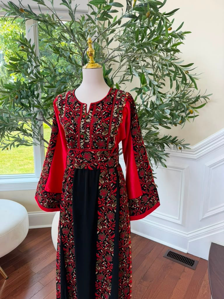 Red Embroidery Tatreez Black Thobe