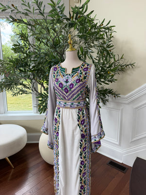 Velvet White Stone Purple Embroidery Thobe