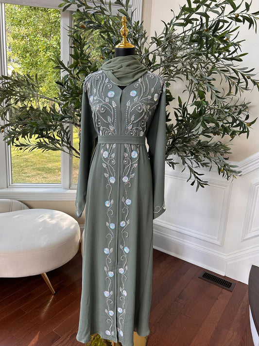 Sage Green Floral Essence Abaya