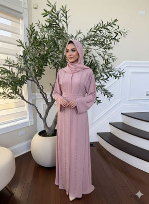 Pink Rose Charm Beaded Abaya