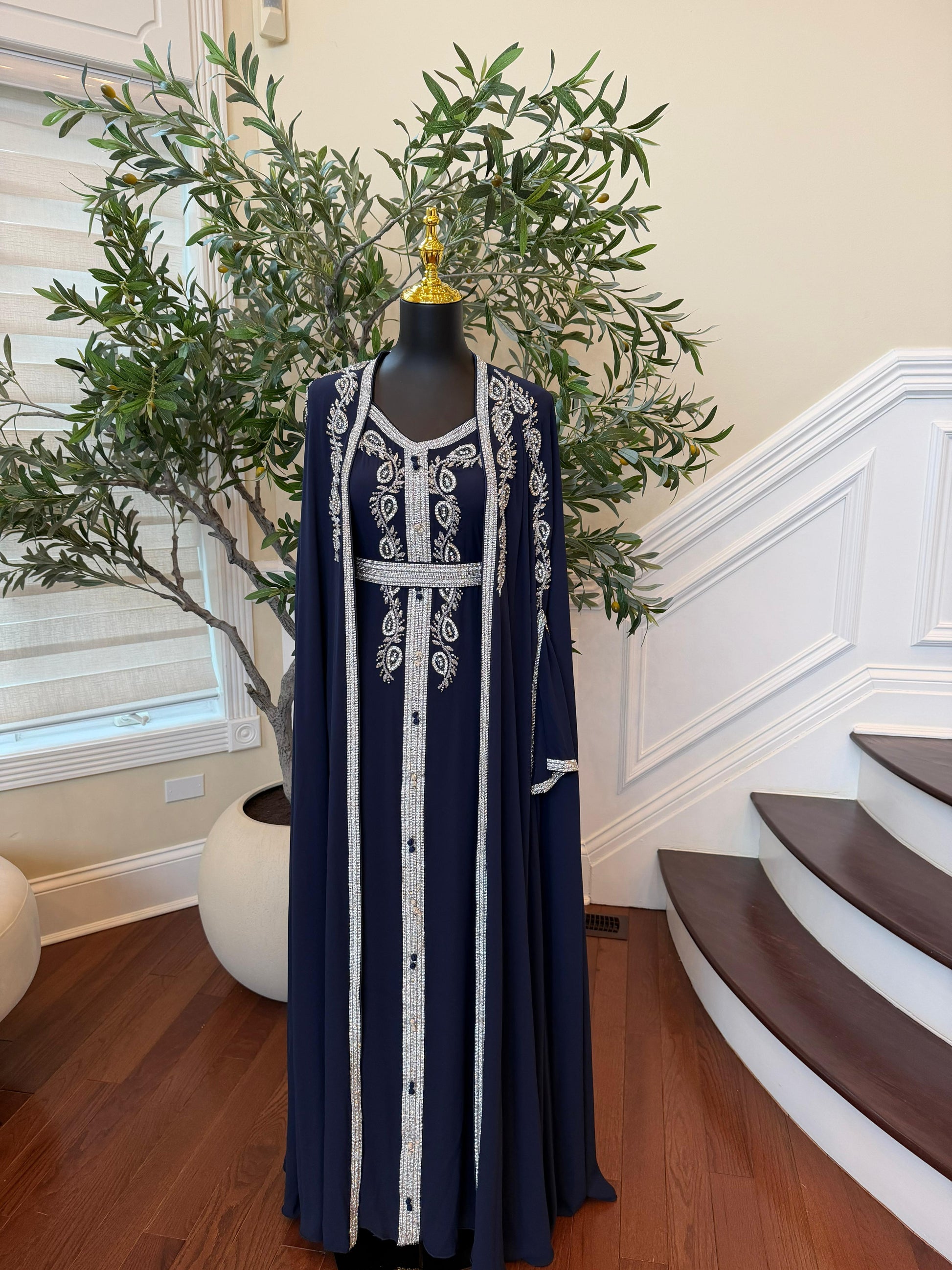 Navy Blue Beaded Royale Kuftan