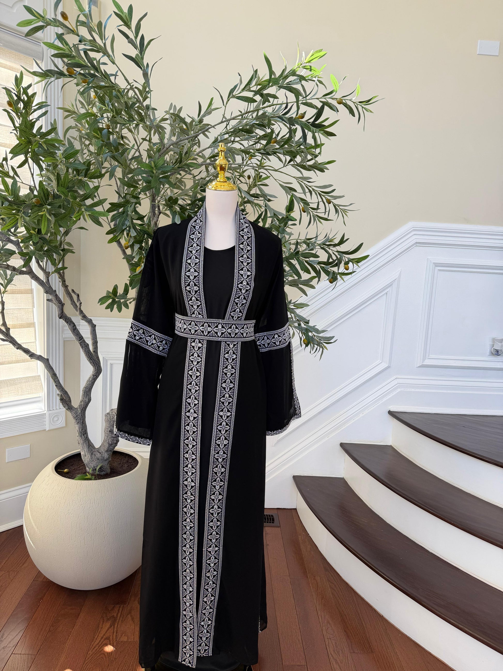 Black Two Piece Silver Embroidered Thobe