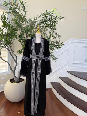 Black Two Piece Silver Embroidered Thobe