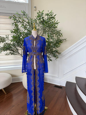 Royal Blue Golden Cardigan Abaya