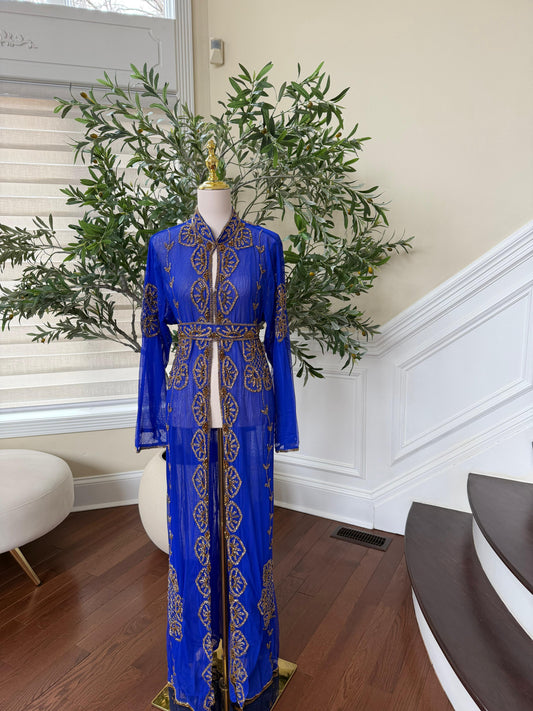 Royal Blue Golden Cardigan Abaya