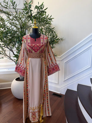 Beige Traditional Elegance Embroidery Thobe
