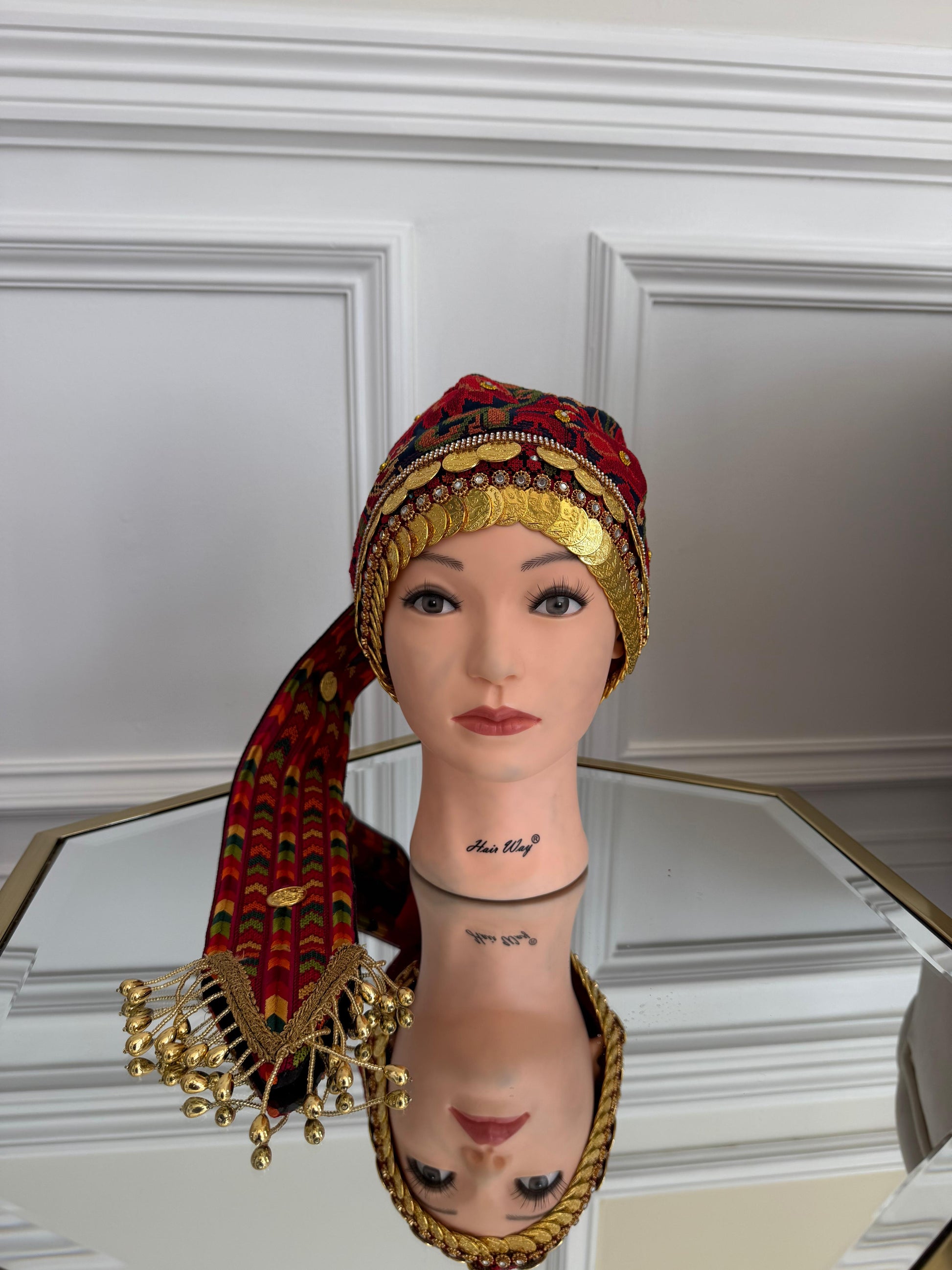 Red Embroidery Coin Head Piece Awka