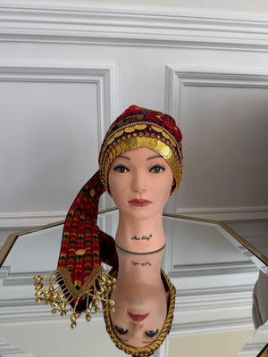 Red Embroidery Coin Head Piece Awka