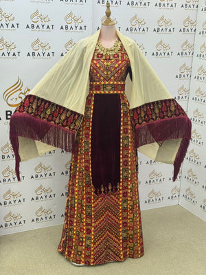 Traditional Palestinian Thobe – Full Embroidery with Matching Shawl