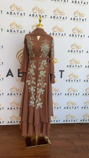 Pink Silver Ruffle Abaya: Elegant Glamour