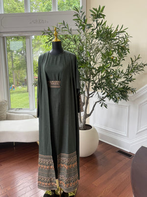 Green Tatreez Cardigan Abaya