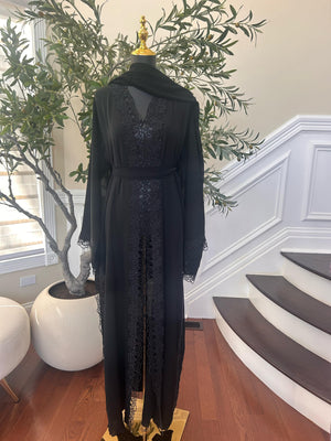 Black Elegance Charm Design Beaded Abaya