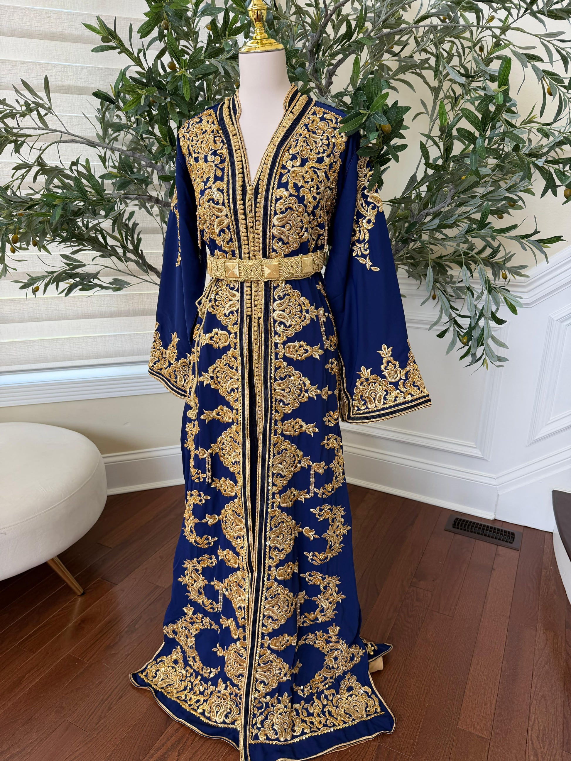 Blue Embroidery Beaded Kuftan
