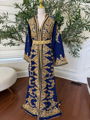 Blue Embroidery Beaded Kuftan