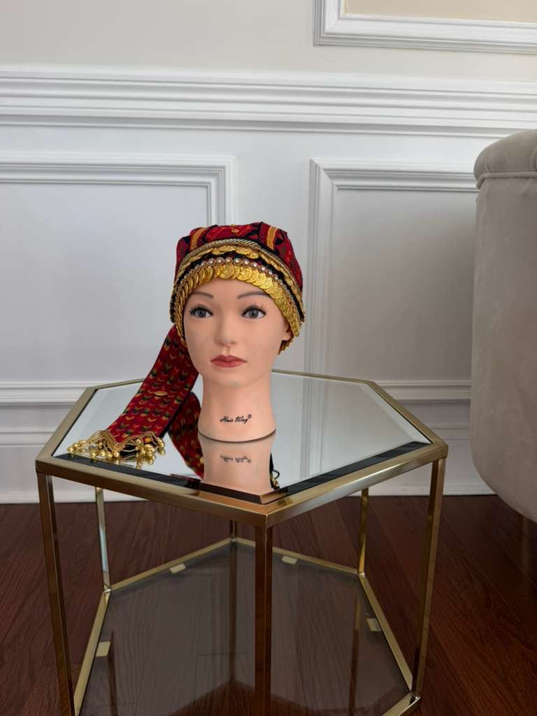 Red Tatreez Coin Head Piece Awka
