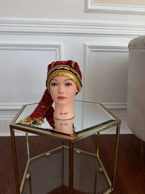 Red Tatreez Coin Head Piece Awka