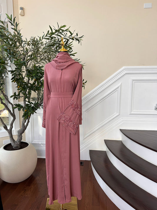 Pink Floral Sleeve Abaya
