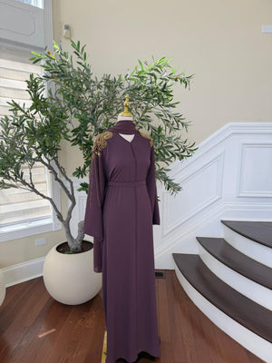 Golden Purple Sleeve Beaded Abaya