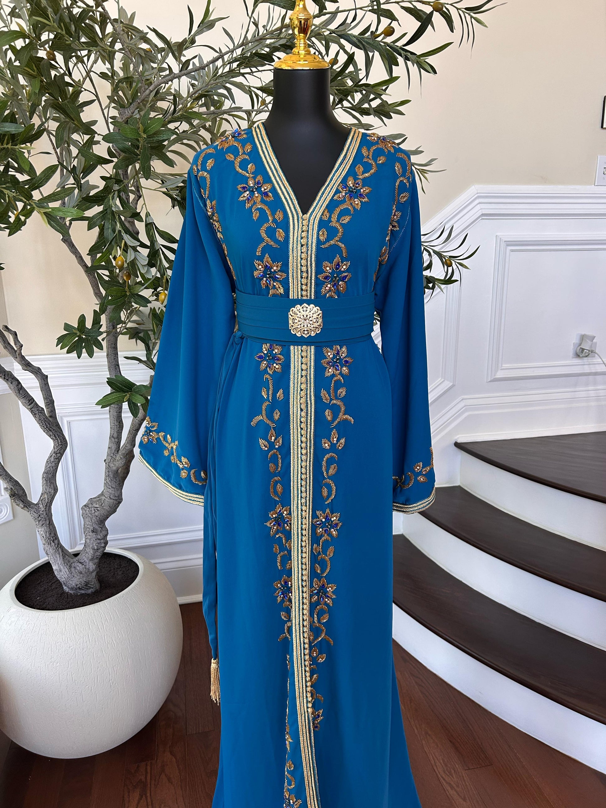Turquoise Vine Golden Beaded Kuftan