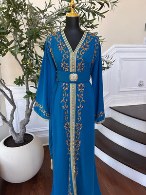 Turquoise Vine Golden Beaded Kuftan