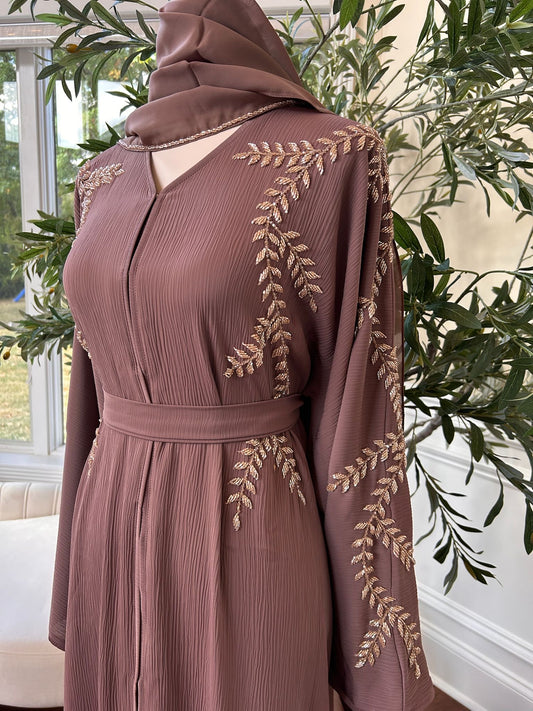 Blush Pink Floral Beaded Abaya