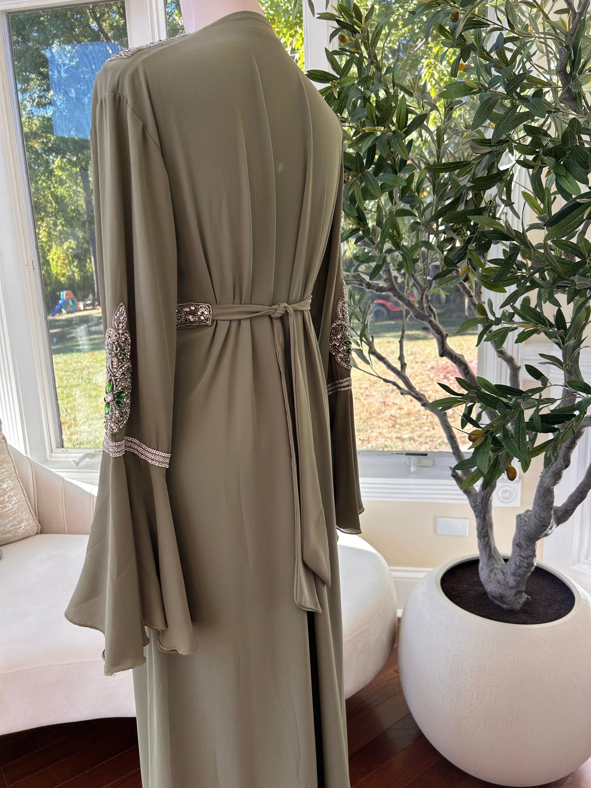 Olive Serenity Embellished Kuftan