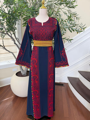 Navy Blue Embroidery Tatreez Thobe