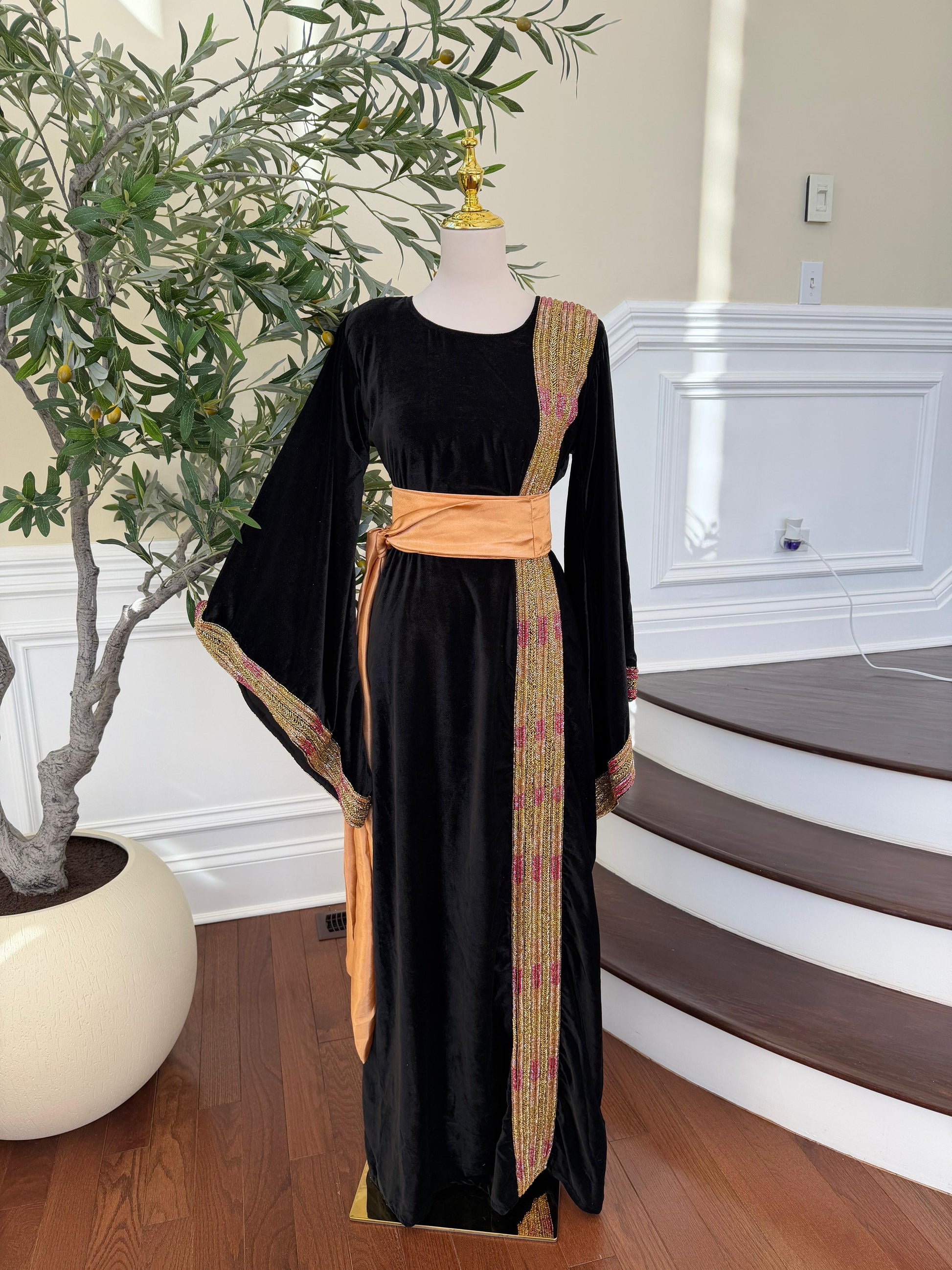 Velvet black Beaded Stone Thobe