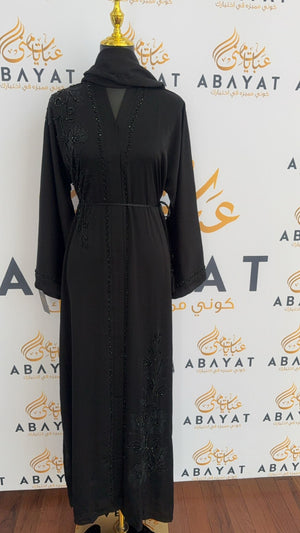 Floral Black Elegance Beaded Abaya