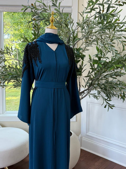 Black Stone Turquoise Abaya