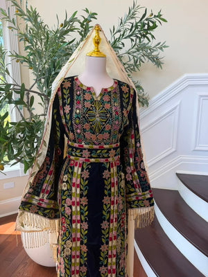 Green Embroidery Stone Elegance Thobe