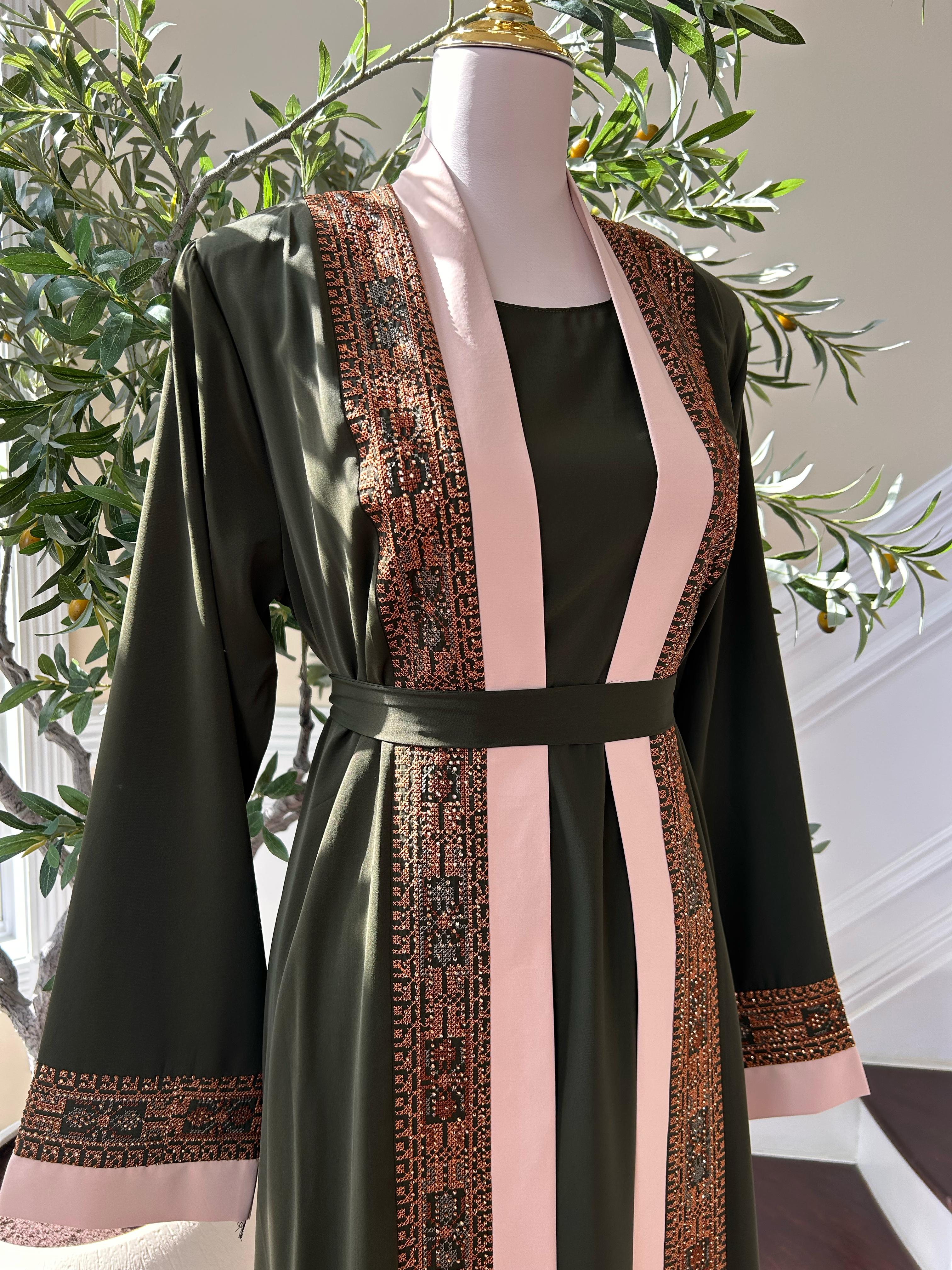 Green Two Piece Beaded Tatreez Abaya