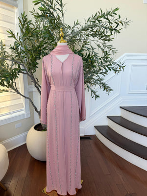 Pink Rose Charm Beaded Abaya
