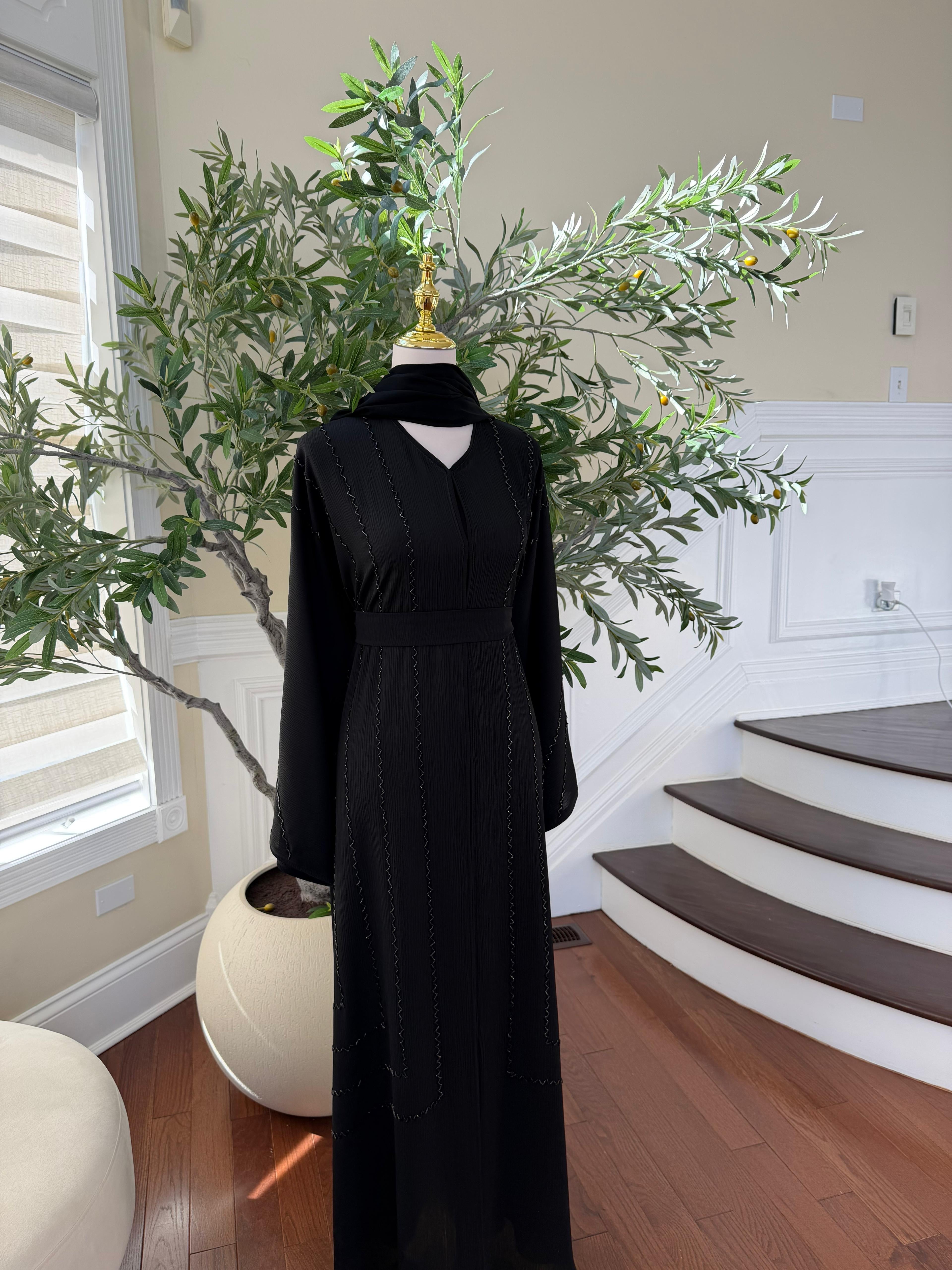Black Charm Beaded Abaya