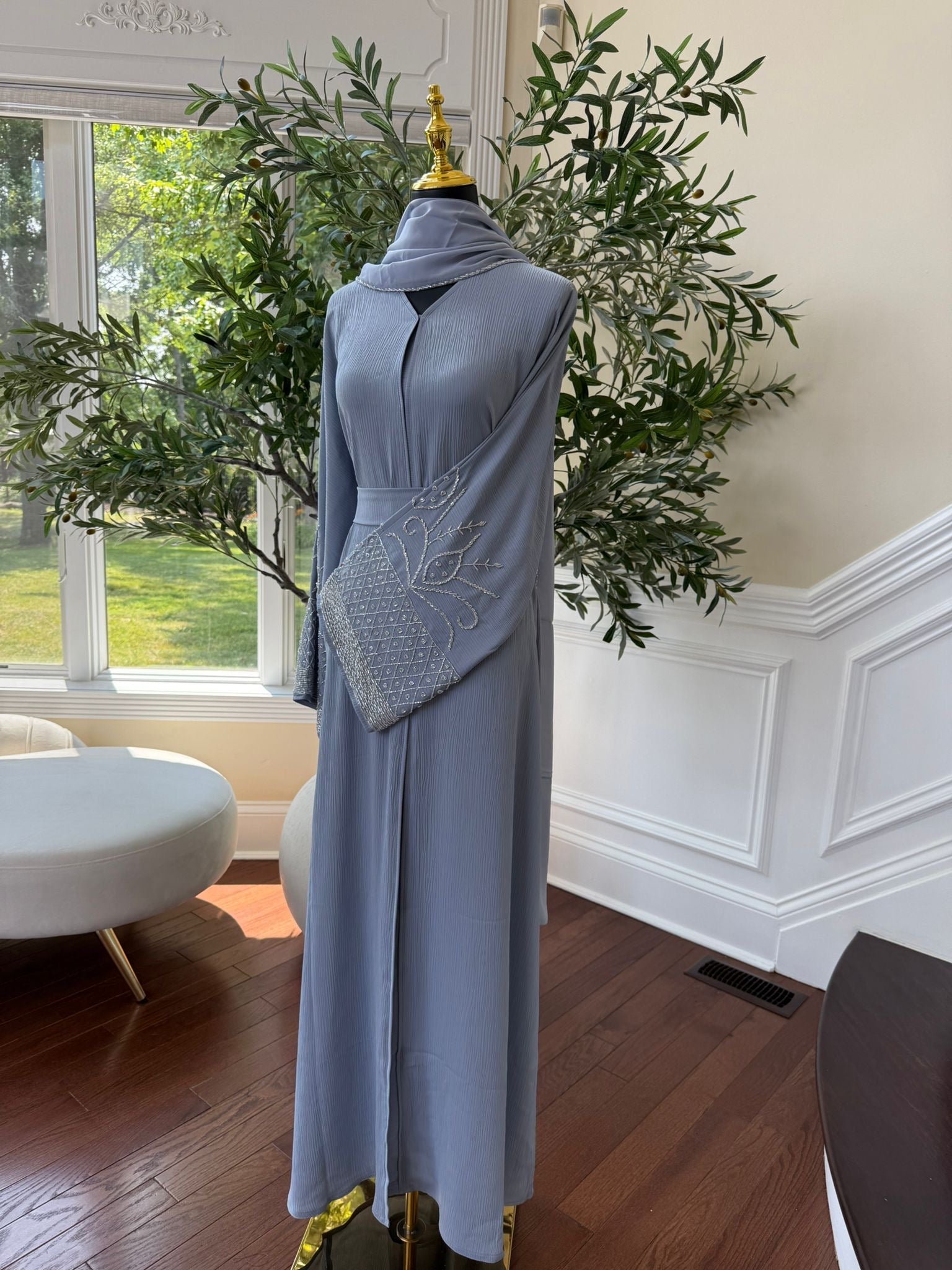 Baby Blue Sleeve Charm Abaya