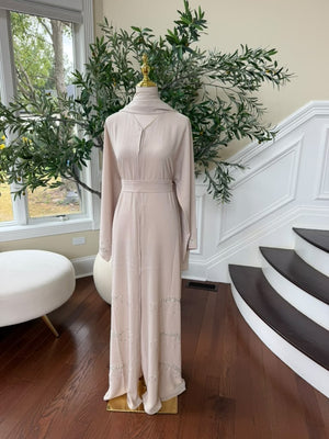 Cream Elegance Beaded Charm Abaya