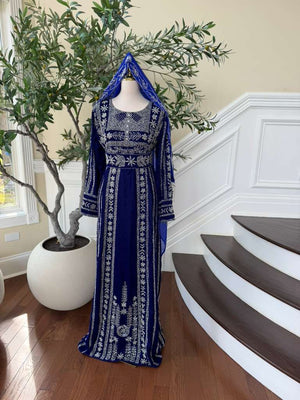 Blue Stone Elegance Embroidered Thobe