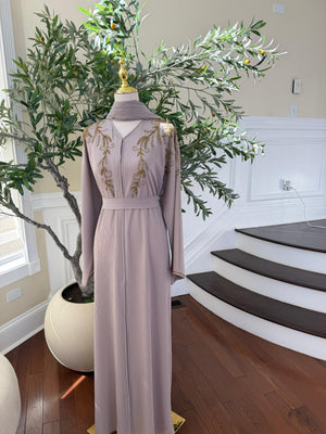 Cream Golden Floral Abaya