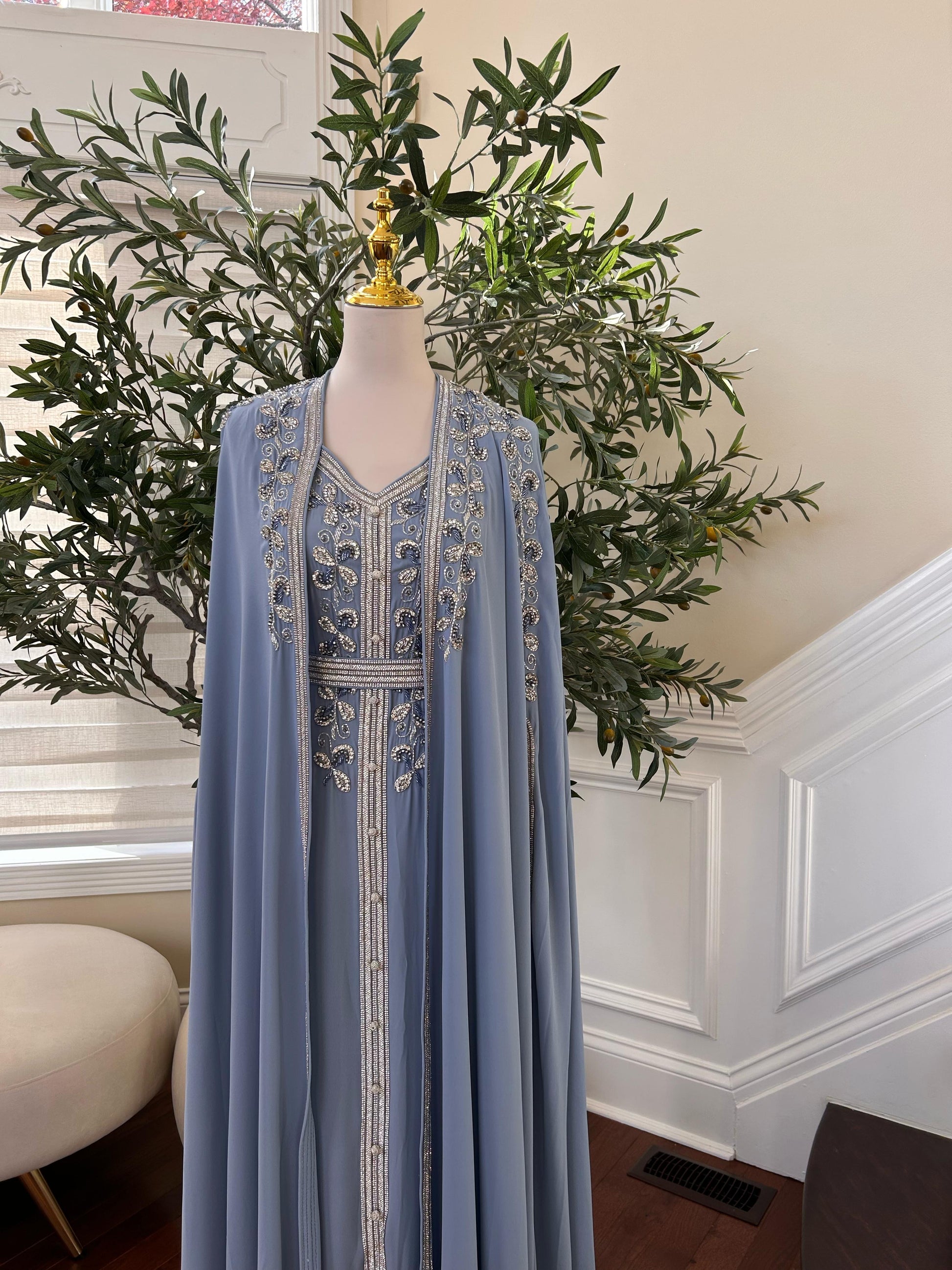 Baby Blue Beaded Stone Kuftan