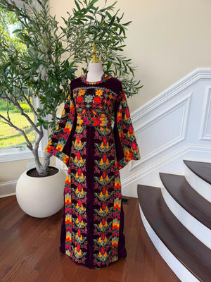 Burgundy Velvet Beaded Stone Thobe
