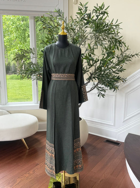 Green Tatreez Cardigan Abaya