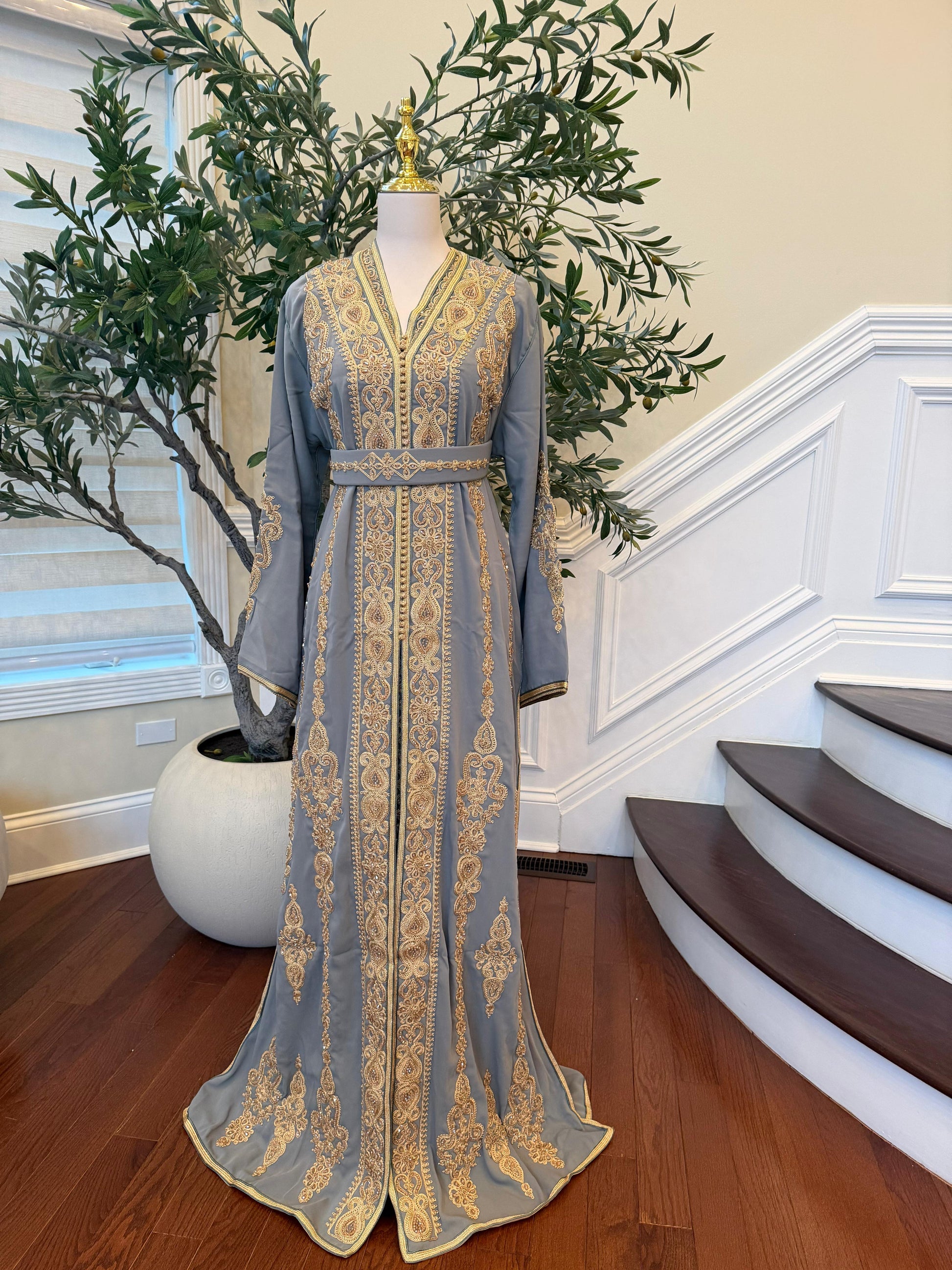 Sage Green Embroidery Beaded Kuftan
