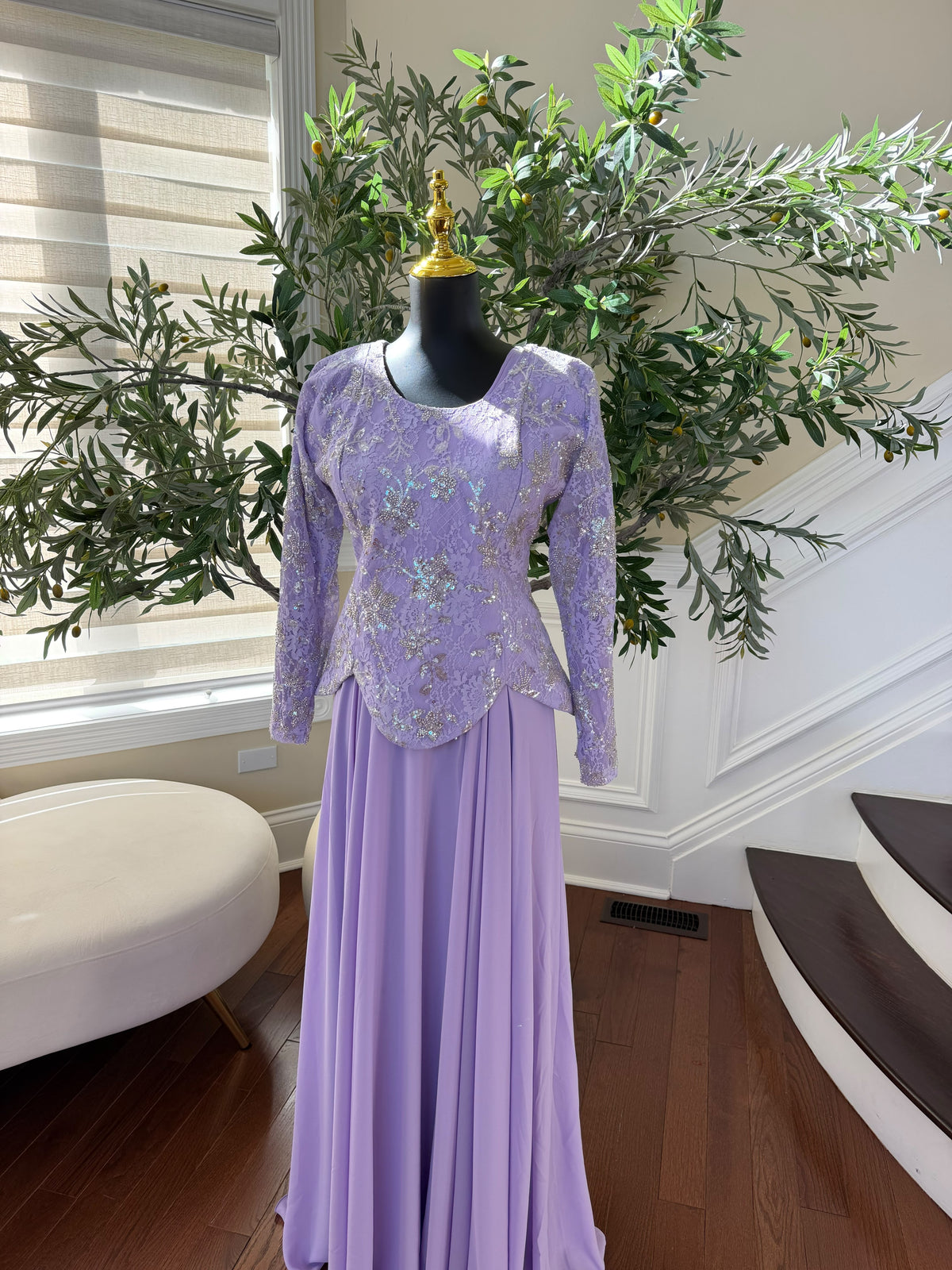 Elegant Lavender Embroidered Two-Piece Gown
