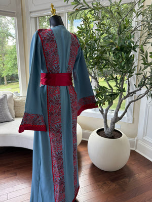 Serenity Blue Red Tatreez Thobe